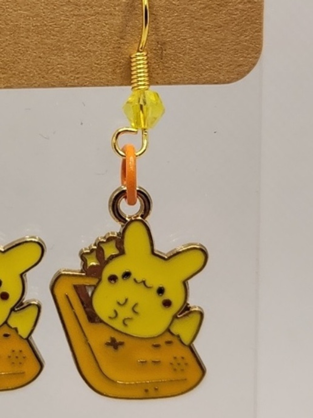 Yellow Bunny charm Cartoon Enamel Drop Earrings with Gold-Tone Accents NEW - Picture 2 of 4